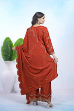 Thumbnail for Prazu Fashion Rust Orange Crepe Sequence With Embroidered Salwar Suit - Distacart