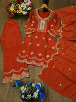 Thumbnail for Prazu Fashion Rust Orange Crepe Sequence With Embroidered Salwar Suit - Distacart