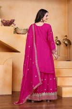 Thumbnail for Lehenga Mart Designer Chinnon Embroidered Sharara Suit-Pink