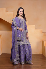 Thumbnail for Prazu Fashion Lavender Chinon Silk Sequin Embroidered Sharara Suit - Distacart
