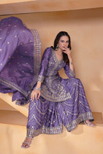 Thumbnail for Prazu Fashion Lavender Chinon Silk Sequin Embroidered Sharara Suit - Distacart