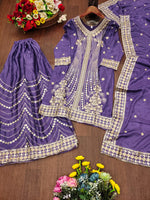 Thumbnail for Prazu Fashion Lavender Chinon Silk Sequin Embroidered Sharara Suit - Distacart