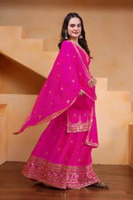 Thumbnail for Lehenga Mart Designer Chinnon Embroidered Sharara Suit-Pink