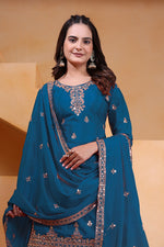Thumbnail for Prazu Fashion Firozi Chinon Silk Sequin Embroidered Sharara Suit - Distacart
