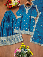 Thumbnail for Prazu Fashion Firozi Chinon Silk Sequin Embroidered Sharara Suit - Distacart