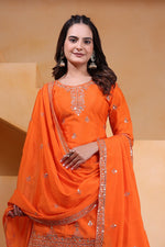 Thumbnail for Prazu Fashion Orange Chinon Silk Sequin Embroidered Sharara Suit - Distacart