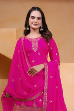 Thumbnail for Prazu Fashion Pink Chinon Silk Sequin Embroidered Sharara Suit - Distacart