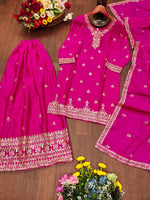 Thumbnail for Prazu Fashion Pink Chinon Silk Sequin Embroidered Sharara Suit - Distacart