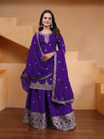 Thumbnail for Prazu Fashion Royal Purple Chinon Silk Sequin Embroidered Sharara Suit - Distacart