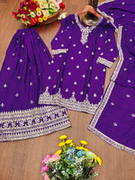 Thumbnail for Prazu Fashion Royal Purple Chinon Silk Sequin Embroidered Sharara Suit - Distacart