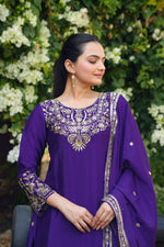 Thumbnail for Prazu Fashion Royal Purple Chinon Silk Sequin Embroidered Sharara Suit - Distacart
