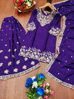 Thumbnail for Prazu Fashion Royal Purple Chinon Silk Sequin Embroidered Sharara Suit - Distacart