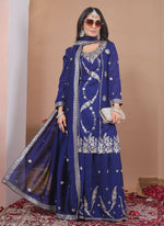 Thumbnail for Prazu Fashion Blue Vichitra Silk Sequin Embroidered Sharara Suit - Distacart