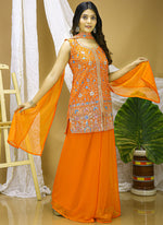 Thumbnail for Prazu Fashion Orange Georgette Sequin Embroidered Sharara Suit - Distacart