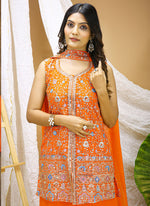 Thumbnail for Prazu Fashion Orange Georgette Sequin Embroidered Sharara Suit - Distacart
