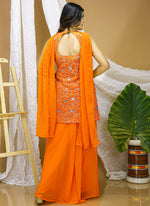 Thumbnail for Prazu Fashion Orange Georgette Sequin Embroidered Sharara Suit - Distacart