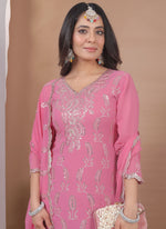 Thumbnail for Prazu Fashion Light Pink Georgette Sequin Embroidered Sharara Suit - Distacart