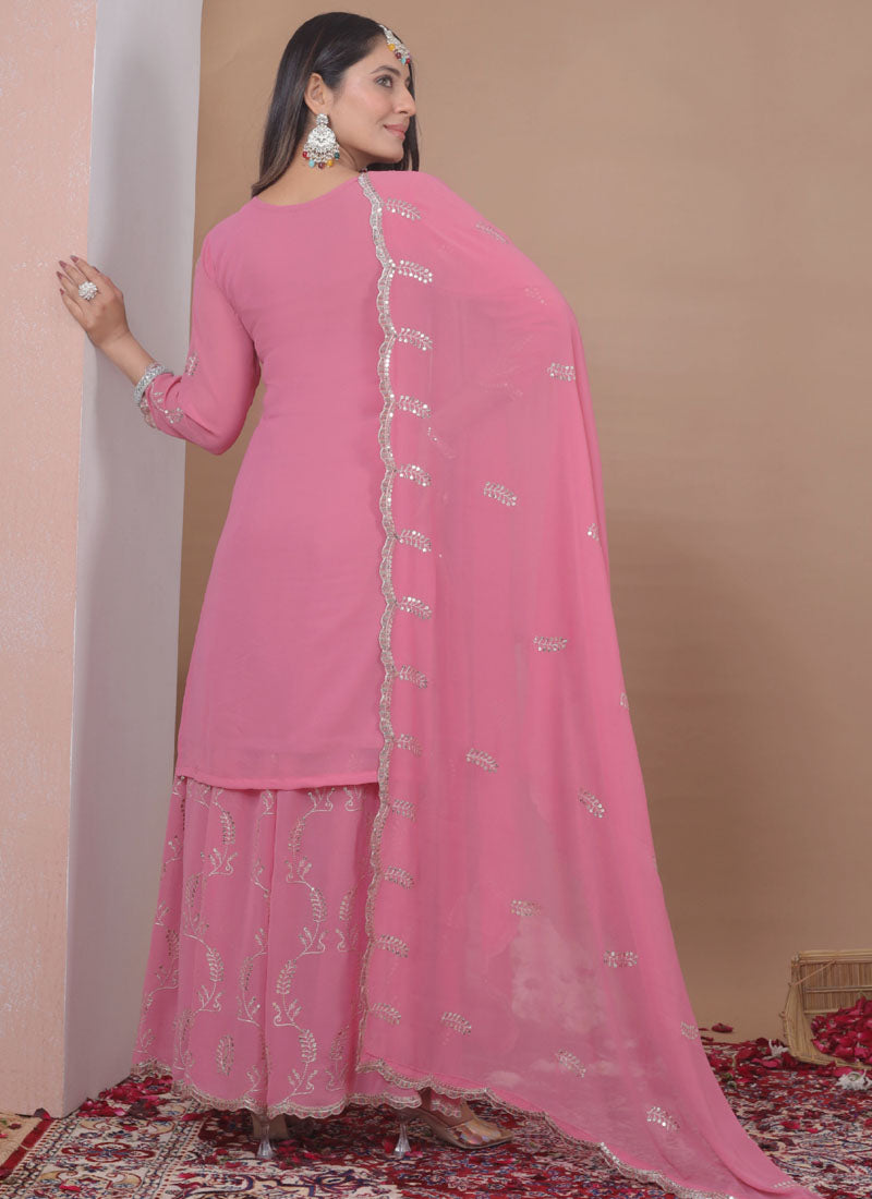 Prazu Fashion Light Pink Georgette Sequin Embroidered Sharara Suit - Distacart