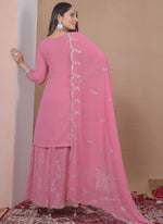 Thumbnail for Prazu Fashion Light Pink Georgette Sequin Embroidered Sharara Suit - Distacart