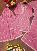 Thumbnail for Prazu Fashion Light Pink Georgette Sequin Embroidered Sharara Suit - Distacart