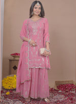 Thumbnail for Prazu Fashion Light Pink Georgette Sequin Embroidered Sharara Suit - Distacart