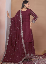 Thumbnail for Prazu Fashion Brown Crepe Silk Sequin Embroidered Sharara Suit - Distacart