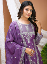 Thumbnail for Prazu Fashion Lavender Crepe Silk Sequin Embroidered Sharara Suit - Distacart