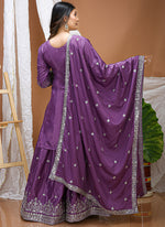 Thumbnail for Prazu Fashion Lavender Crepe Silk Sequin Embroidered Sharara Suit - Distacart