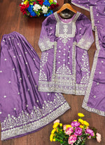 Thumbnail for Prazu Fashion Lavender Crepe Silk Sequin Embroidered Sharara Suit - Distacart