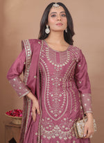 Thumbnail for Prazu Fashion Onion Pink Crepe Silk Sequin Embroidered Sharara Suit - Distacart