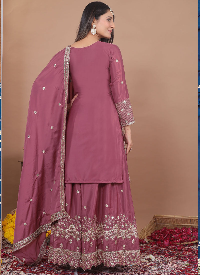 Prazu Fashion Onion Pink Crepe Silk Sequin Embroidered Sharara Suit - Distacart