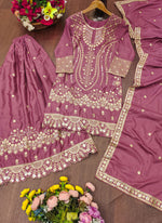 Thumbnail for Prazu Fashion Onion Pink Crepe Silk Sequin Embroidered Sharara Suit - Distacart