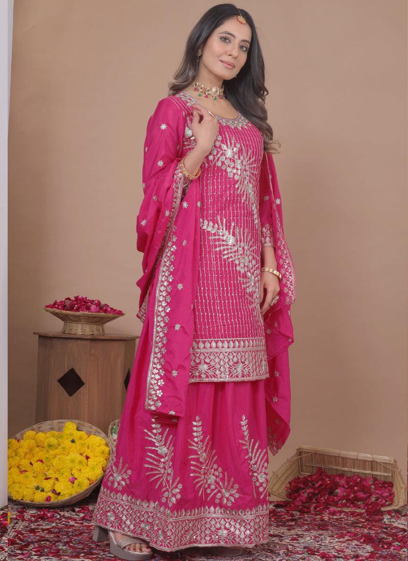 Prazu Fashion Pink Crepe Silk Sequin Embroidered Sharara Suit - Distacart