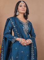 Thumbnail for Prazu Fashion Royal Blue Vichitra Silk Sequin Embroidered Sharara Suit - Distacart
