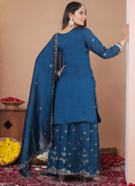 Thumbnail for Prazu Fashion Royal Blue Vichitra Silk Sequin Embroidered Sharara Suit - Distacart
