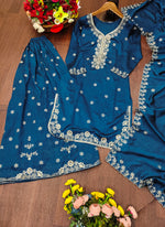 Thumbnail for Prazu Fashion Royal Blue Vichitra Silk Sequin Embroidered Sharara Suit - Distacart