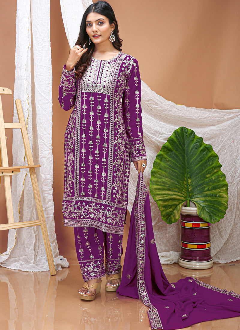 Prazu Fashion Violet Georgette Sequence Embroidered Salwar Suit - Distacart