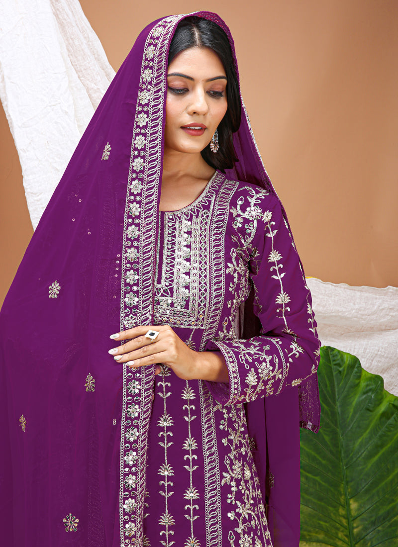 Prazu Fashion Violet Georgette Sequence Embroidered Salwar Suit - Distacart