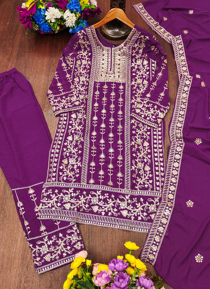 Prazu Fashion Violet Georgette Sequence Embroidered Salwar Suit - Distacart