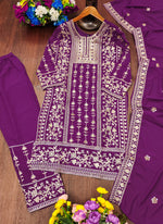 Thumbnail for Prazu Fashion Violet Georgette Sequence Embroidered Salwar Suit - Distacart