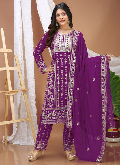 Prazu Fashion Violet Georgette Sequence Embroidered Salwar Suit - Distacart