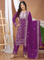 Thumbnail for Prazu Fashion Violet Georgette Sequence Embroidered Salwar Suit - Distacart