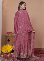 Thumbnail for Prazu Fashion Onion Pink Chinon Silk Sequin Embroidered Sharara Suit - Distacart