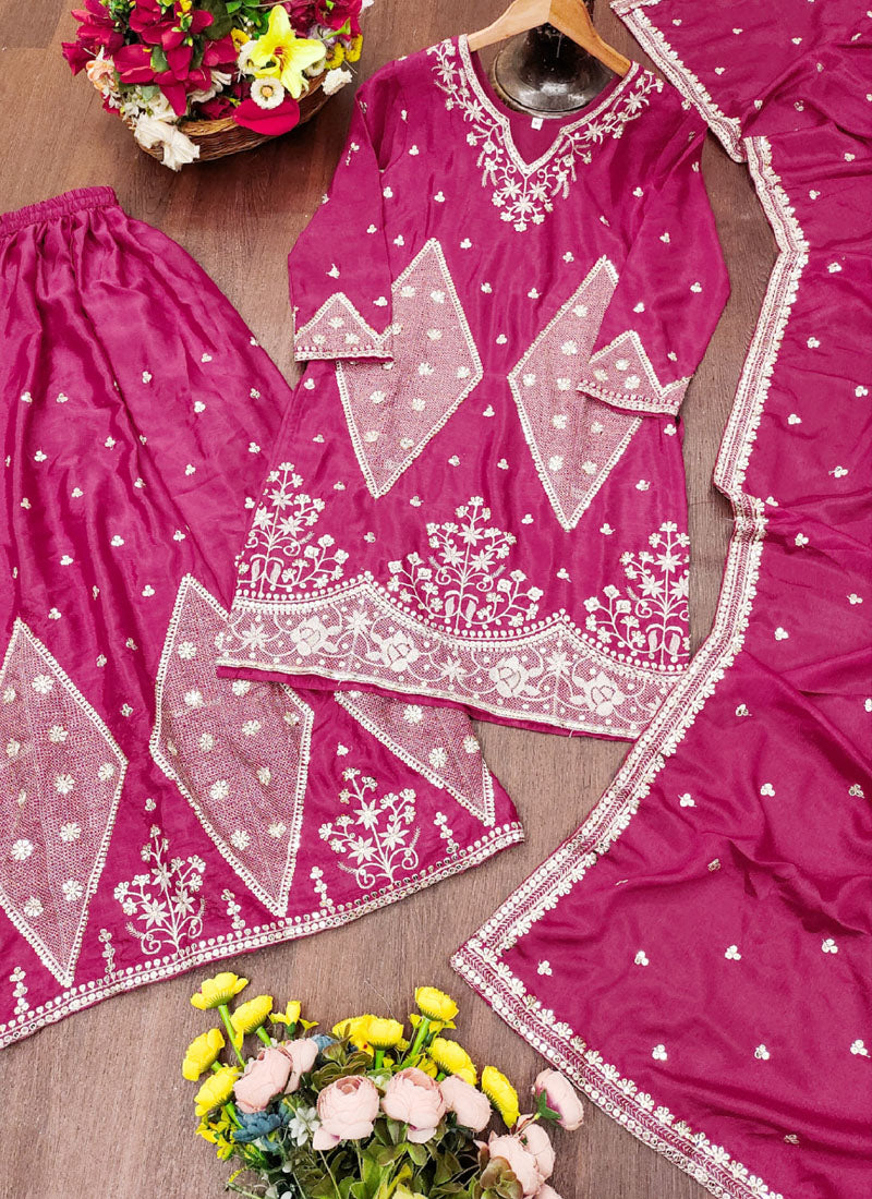 Prazu Fashion Pink Chinon Silk Sequin Embroidered Sharara Suit - Distacart