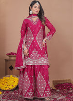 Thumbnail for Prazu Fashion Pink Chinon Silk Sequin Embroidered Sharara Suit - Distacart