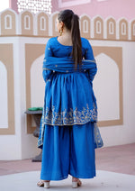 Thumbnail for Teeya Creation Blue Color Chinnon Silk Heavy Embroidery Work Fully Stitched Salwar Suit - Distacart