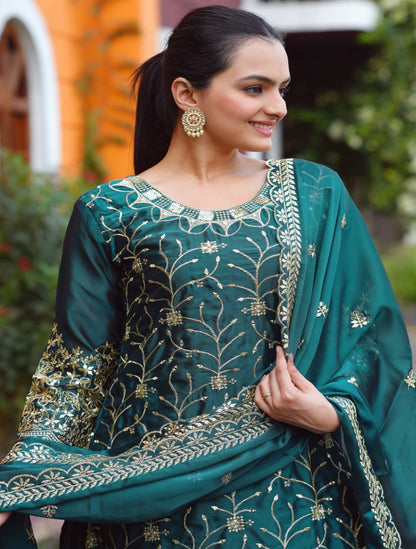 Teeya Creation Dark Teal Color Rangoli Silk Heavy Embroidery Work Fully Stitched Suit - Distacart