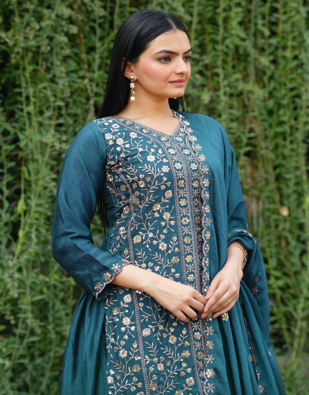 Prazu Fashion Morpich Chinon Silk Embroidered Sharara Suit