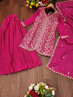 Thumbnail for Prazu Fashion Pink Chinon Silk Sequence Embroidered Sharara Suit