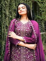 Thumbnail for Prazu Fashion Wine Chinon Silk Embroidered Sharara Suit